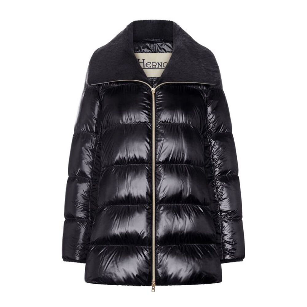 Herno Women Long Puffer Coat With Faux Fur Collar